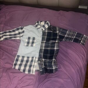 Kids Patchwork Plaid Shirt - Blue and White